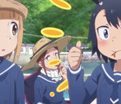 Natsumi eating their caught fish